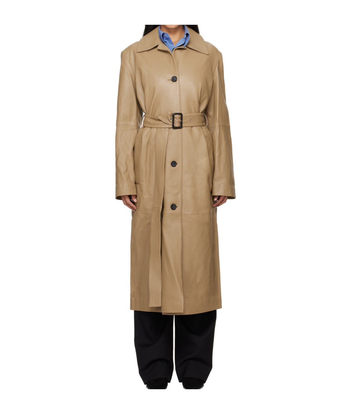 Totême Belted Leather Coat Truffle In Brown