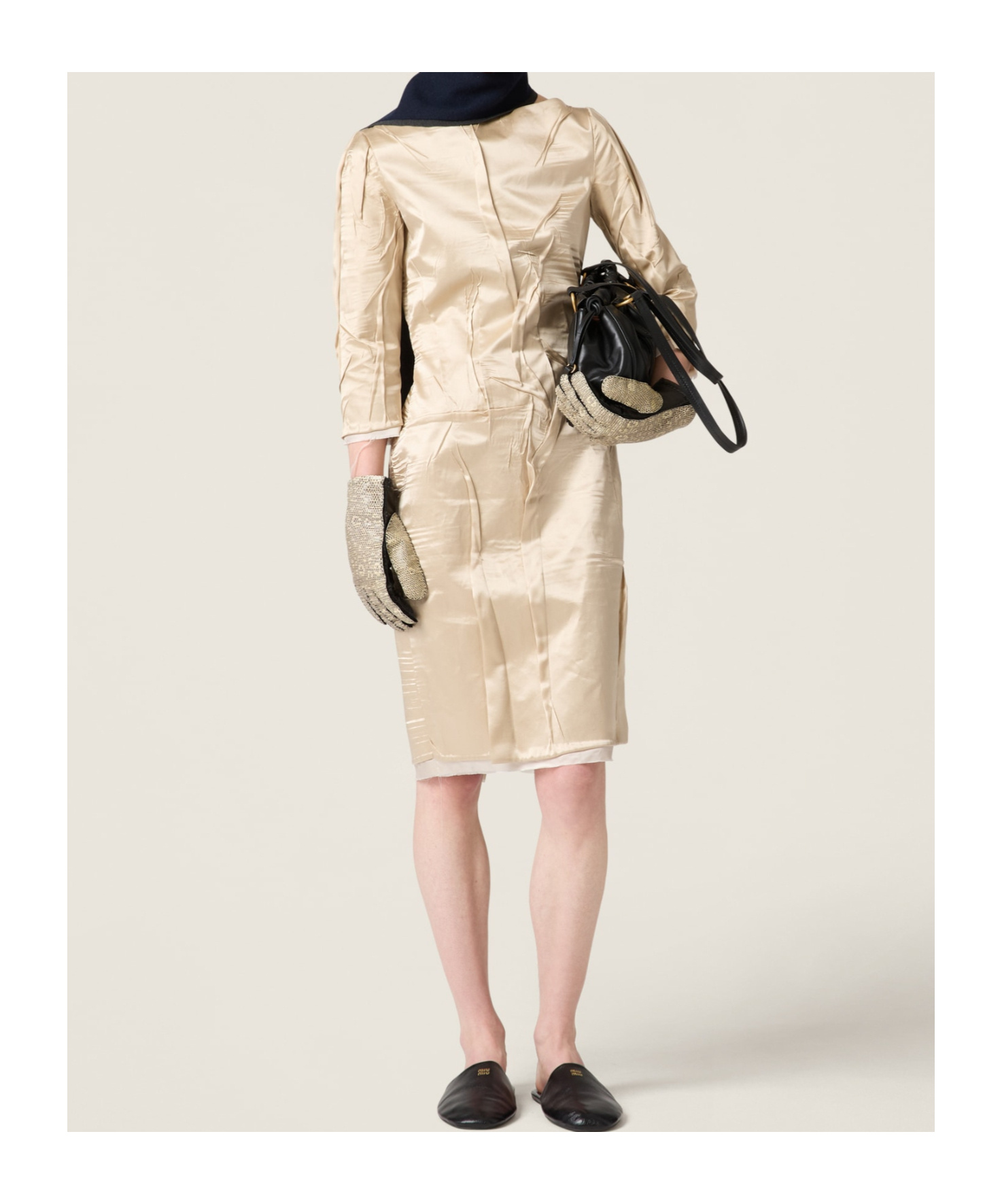 Miu Miu Satin Silk Knee-length Dress In Nude