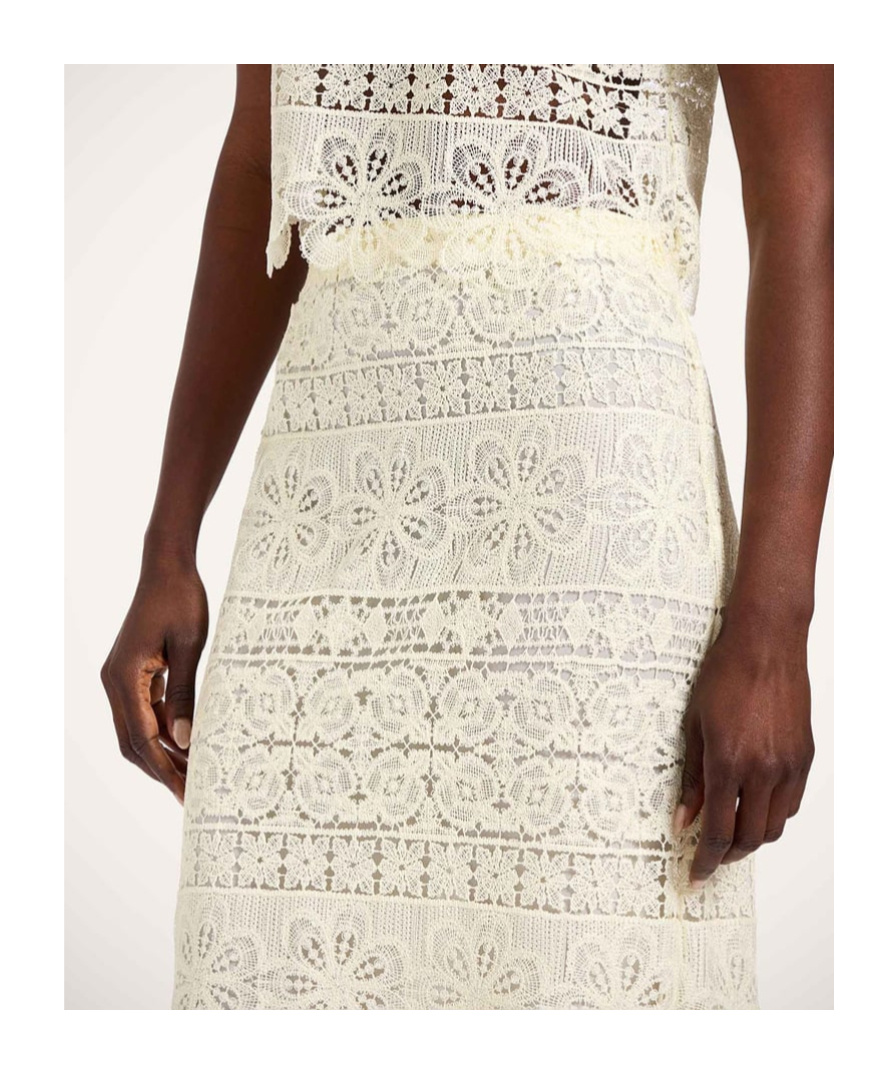La Doublej Lacey Pencil Skirt In White