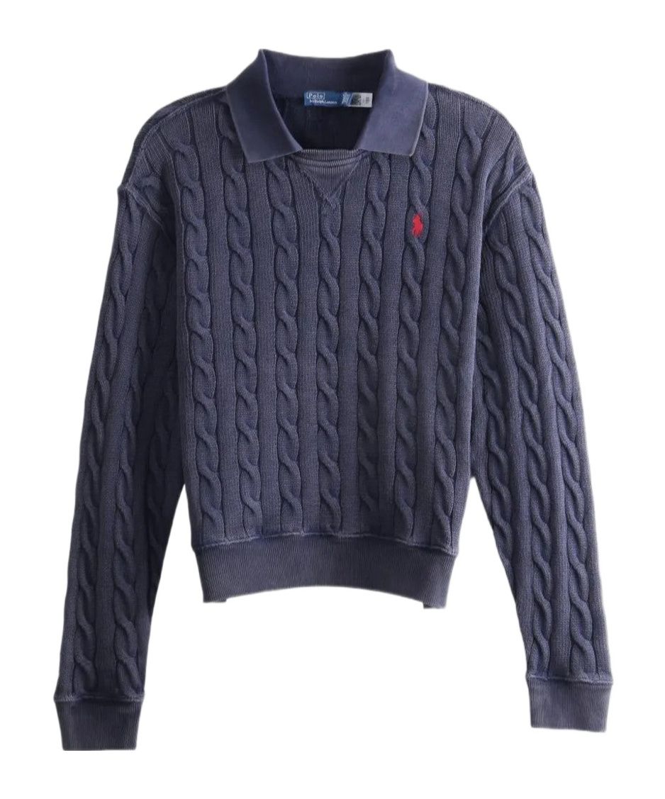 Polo Ralph Lauren Long Sleeve Polo Knit Collar Polo In Hunter Navy Blue