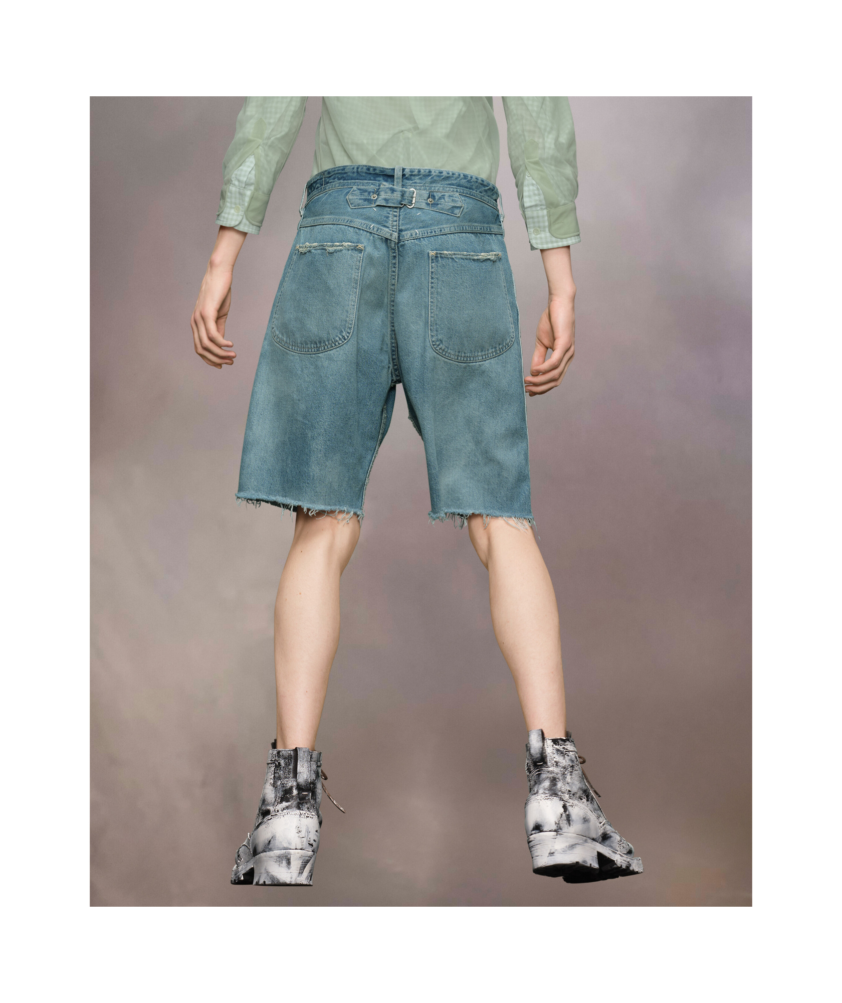 Maison Margiela Denim Cut-off Shorts Man Light Blue In Blue