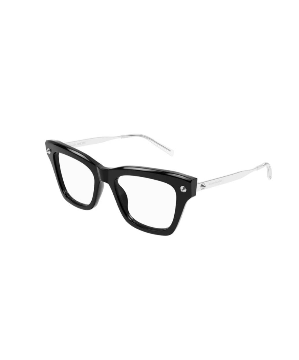 Alexander Mcqueen Eyewear Square Frame Glasses In Shiny Black And Silver