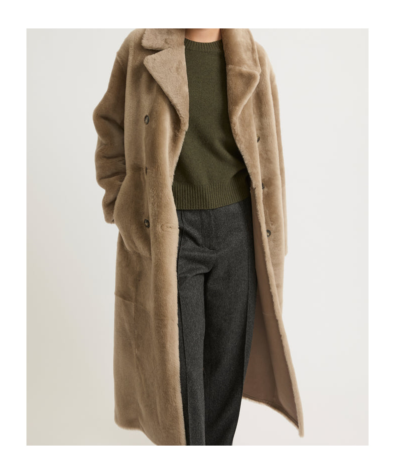 Yves Salomon Long Double-breasted Wool Coat In Brown