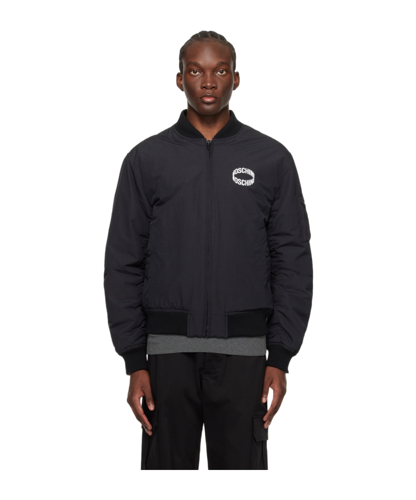 Moschino Logo Zipper Cotton Suit In Black