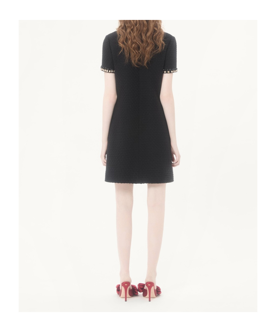 Valentino Embroidered Canestrello Tweed Short Dress In Black