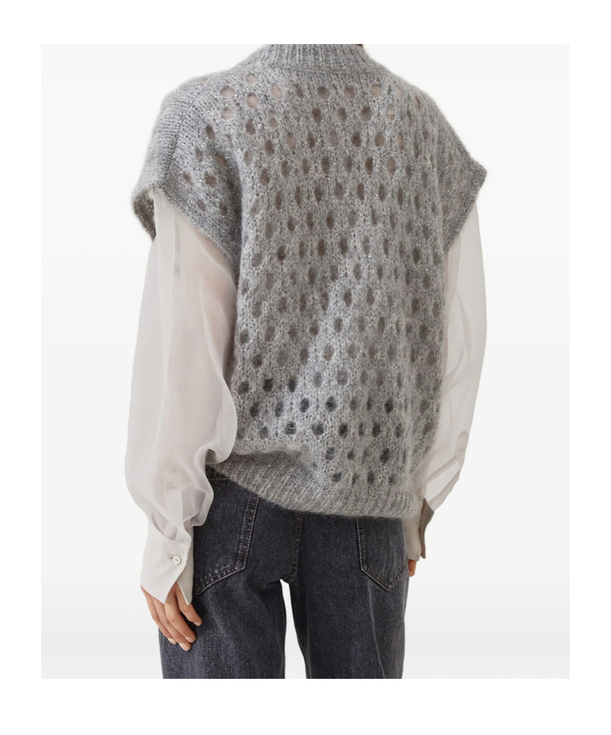 Brunello Cucinelli 3d Diamond Net Grey Silk Vest In Gray
