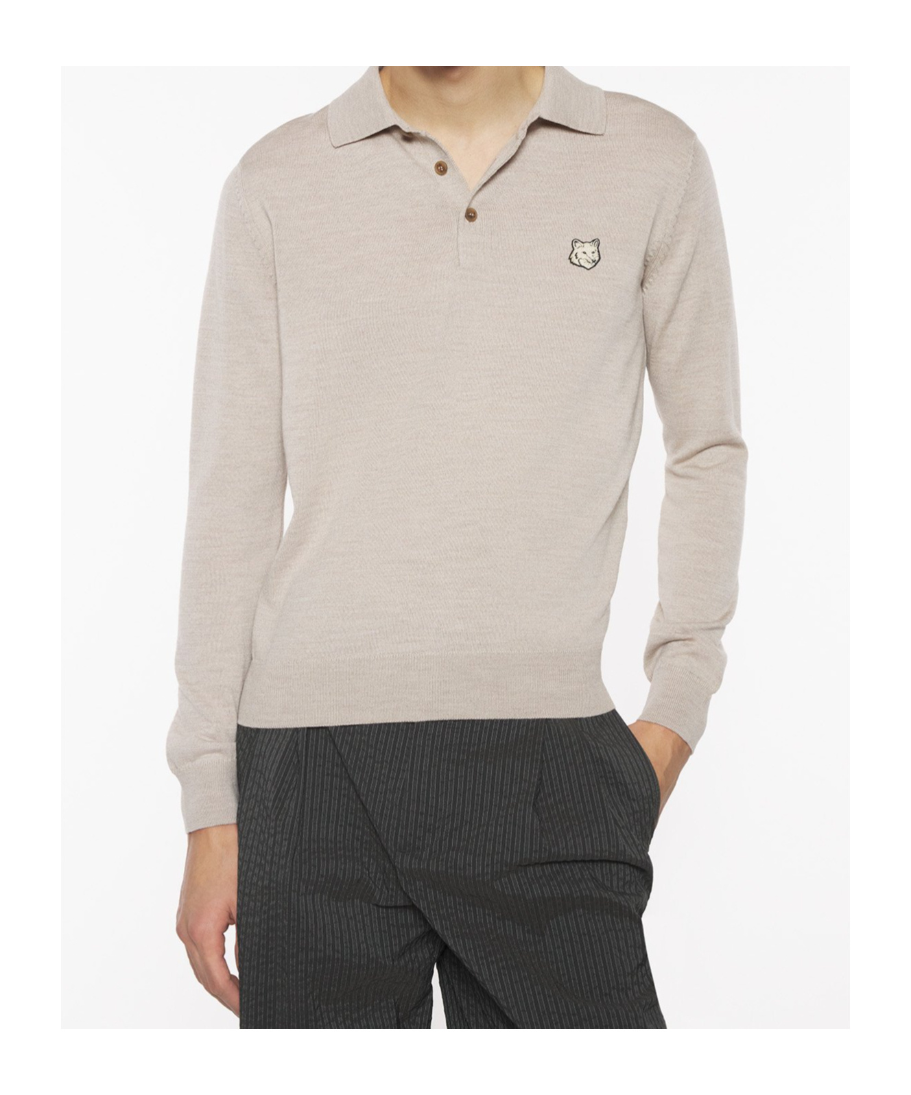 Maison Kitsuné Bold Fox Head Patch Polo Jumper In Nude