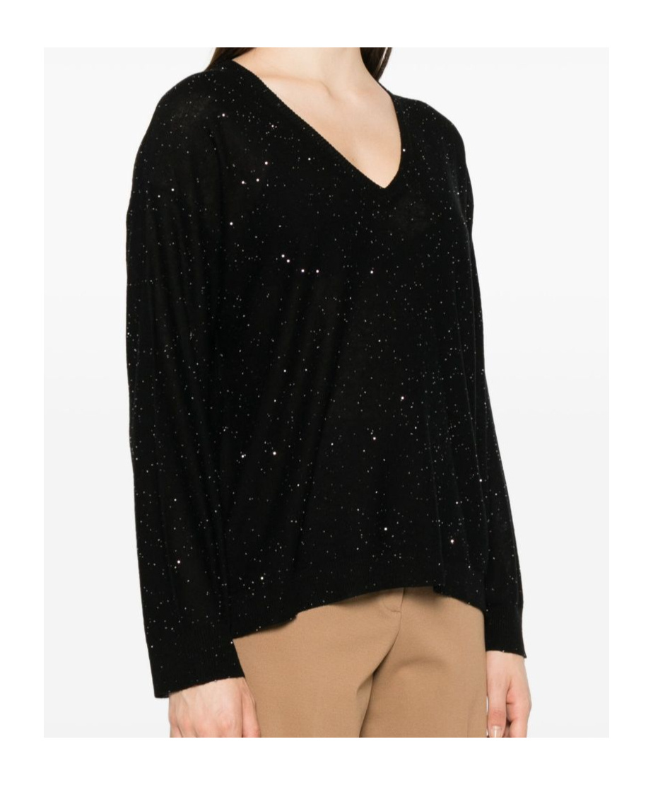 Fabiana Filippi V-neck Wool Sweater Sparkling Detail In Black