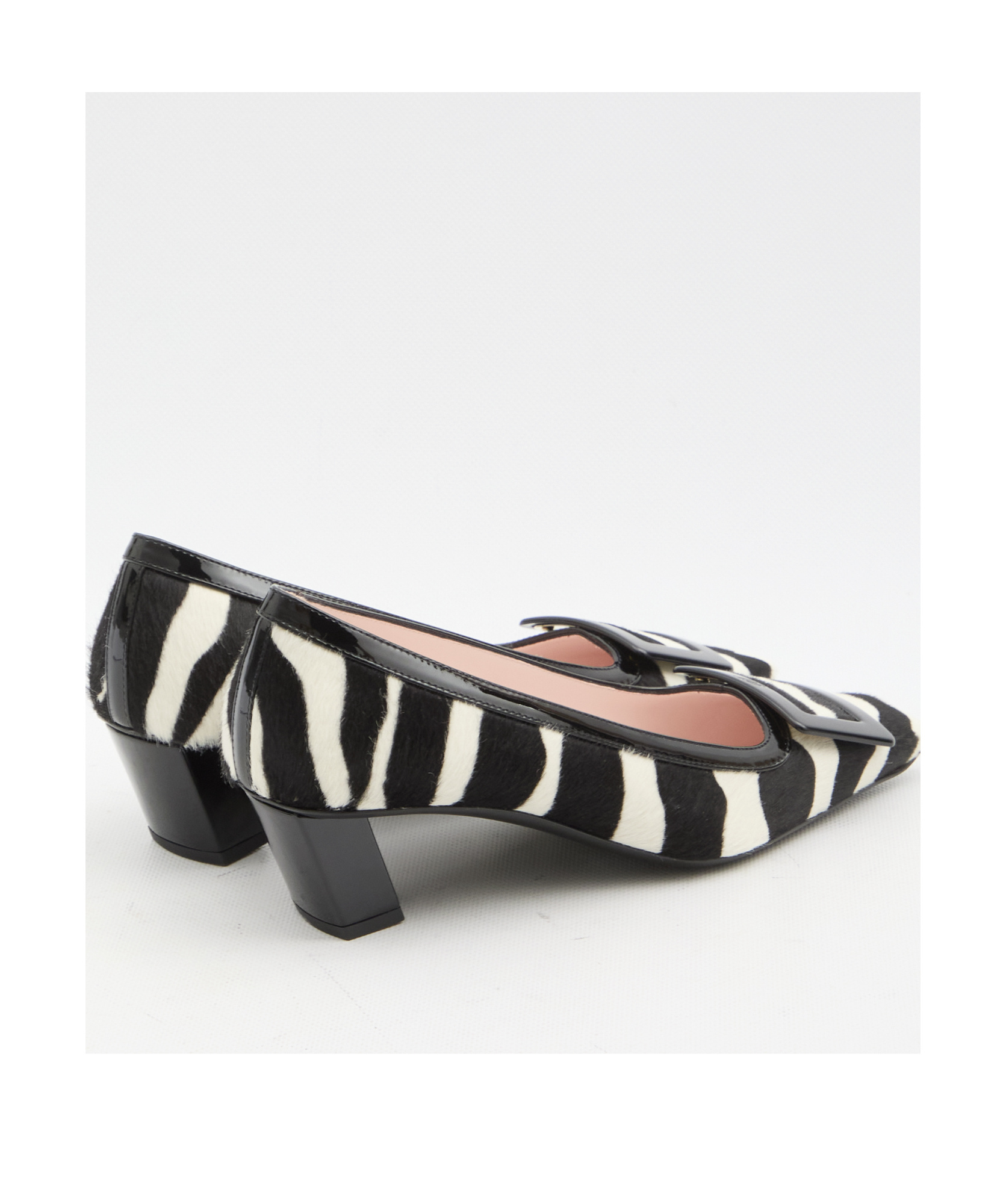 Roger Vivier Zebra Print Block Heel Square Toe Pumps In Black