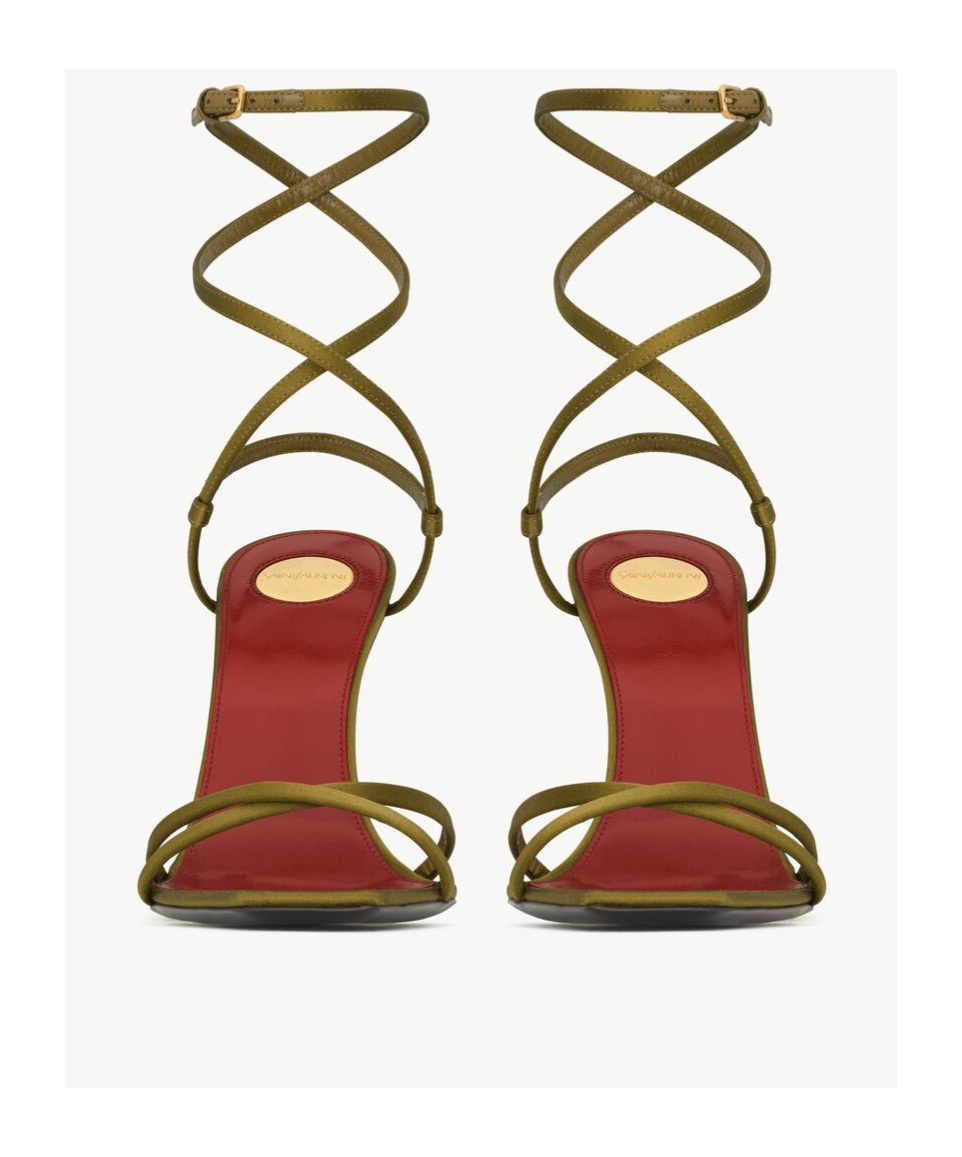 Shop Saint Laurent Opyum Sandals In Satin Crepe In Green