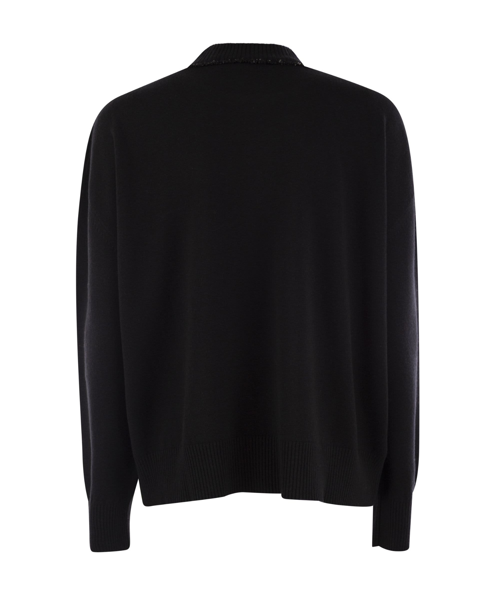 Fabiana Filippi Black Crewneck Sweater With Micro Paillettes In Wool In Black