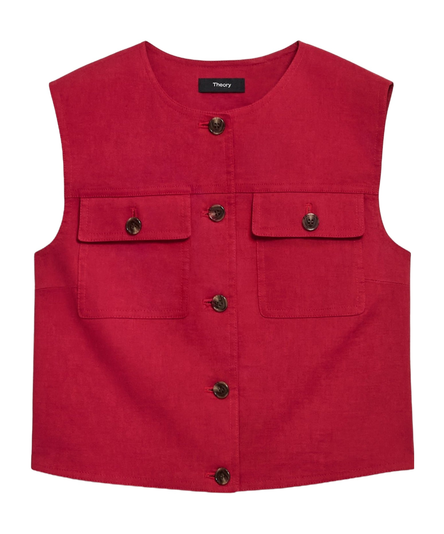 Theory Trucker Vest In Good Linen In Red