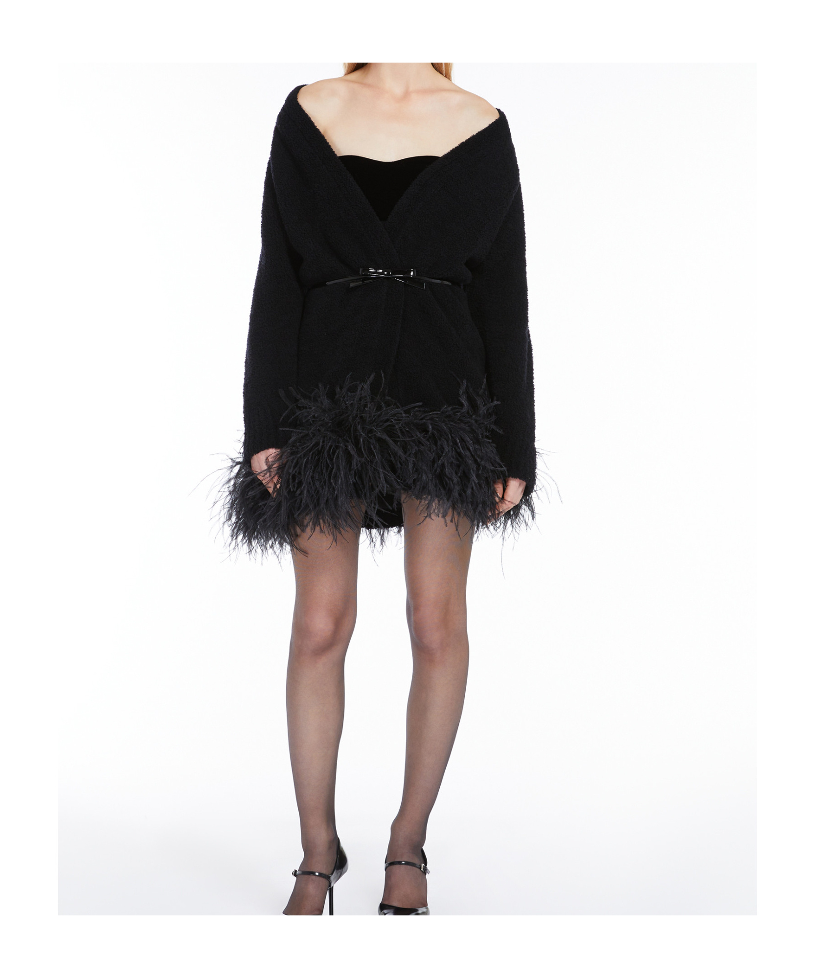 Shop Max Mara Studio Feather Detailed Open Front Cardigan In Black