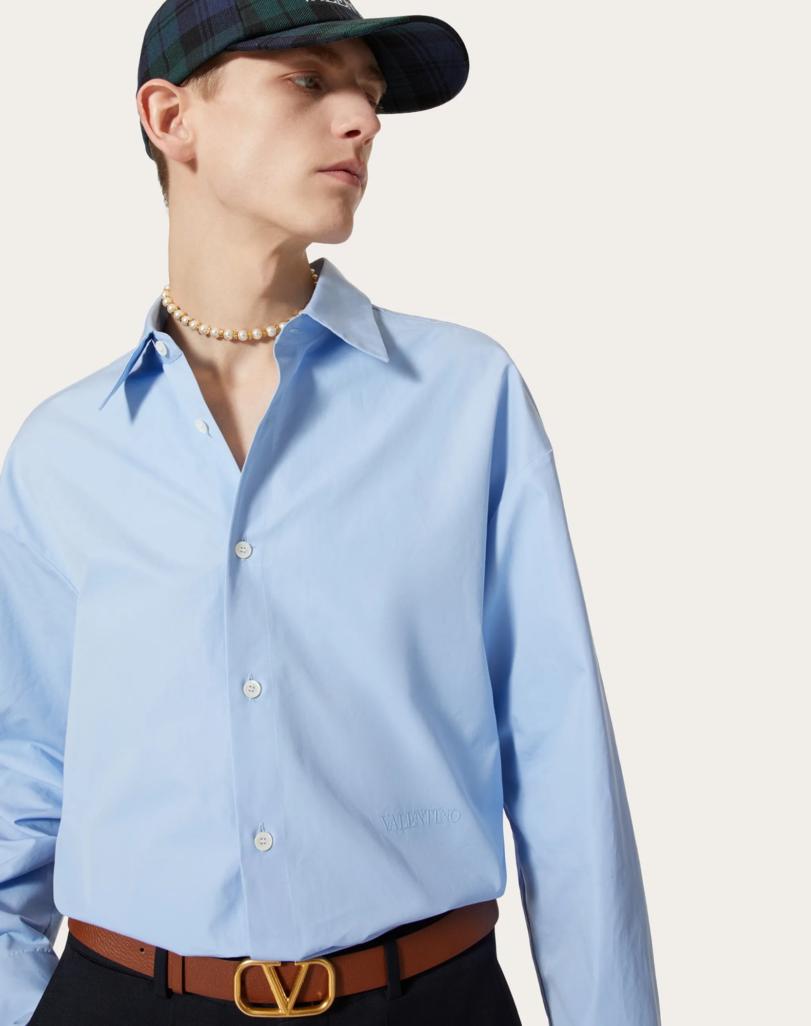 Valentino Garavani Vlogo Signature Cotton Shirt In Blue