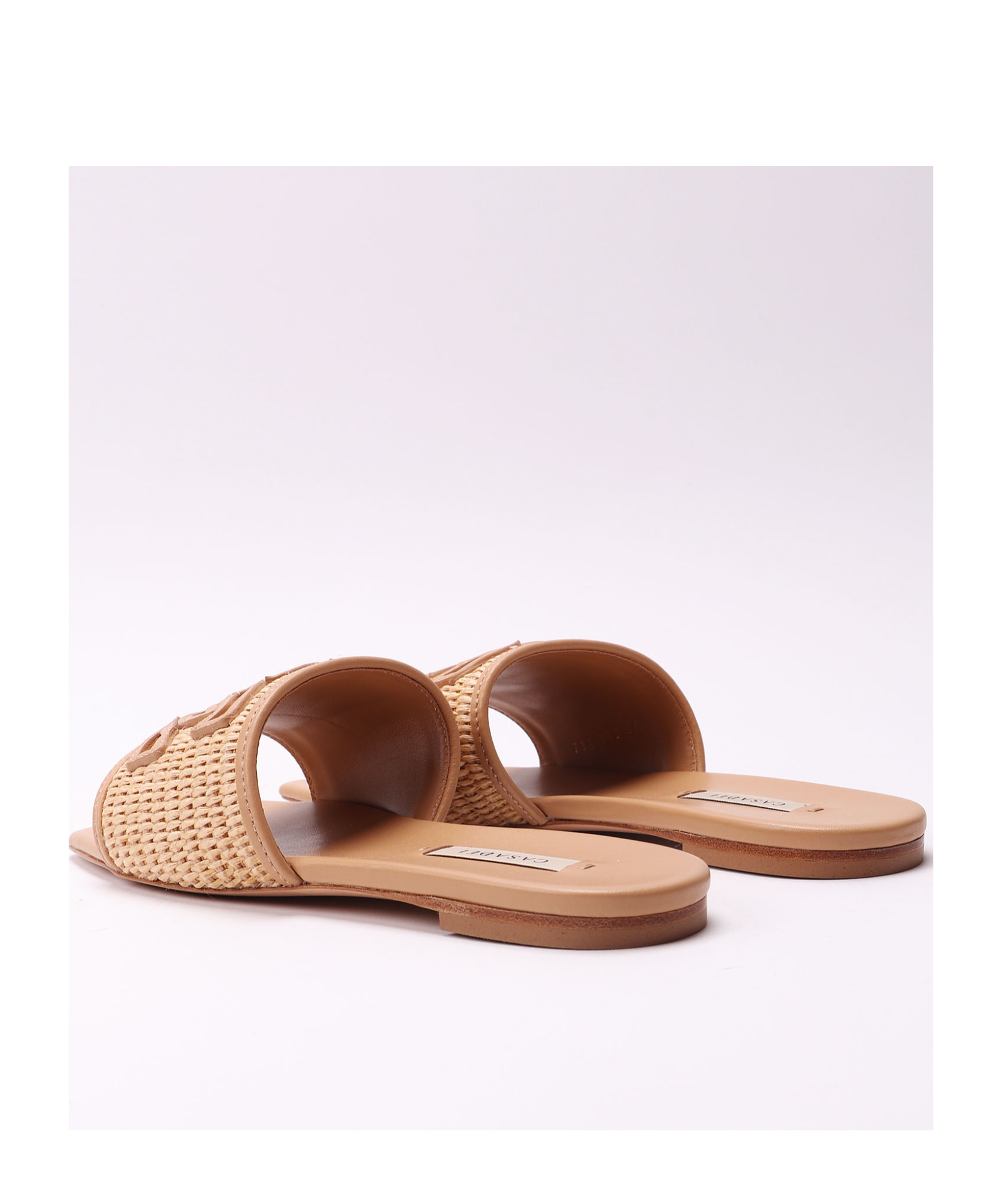 Casadei Portofino Woven-raffia Slides In Nude