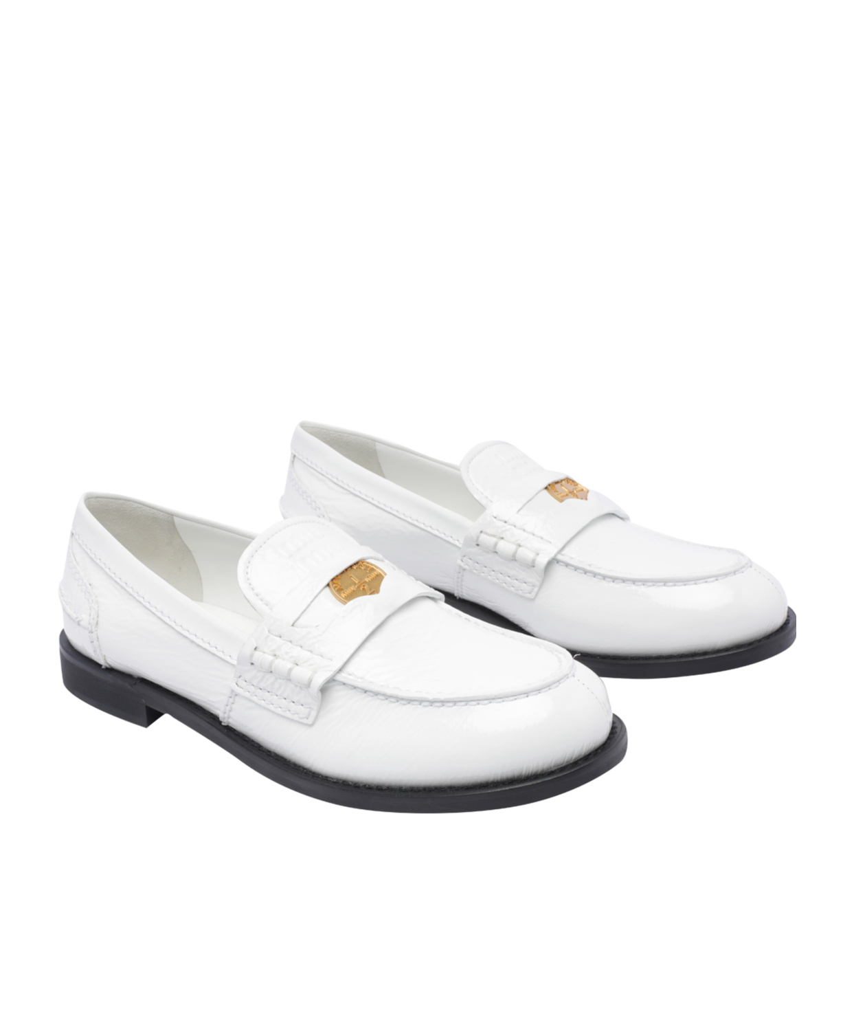 Miu Miu Patent Leather Penny Loafers In White