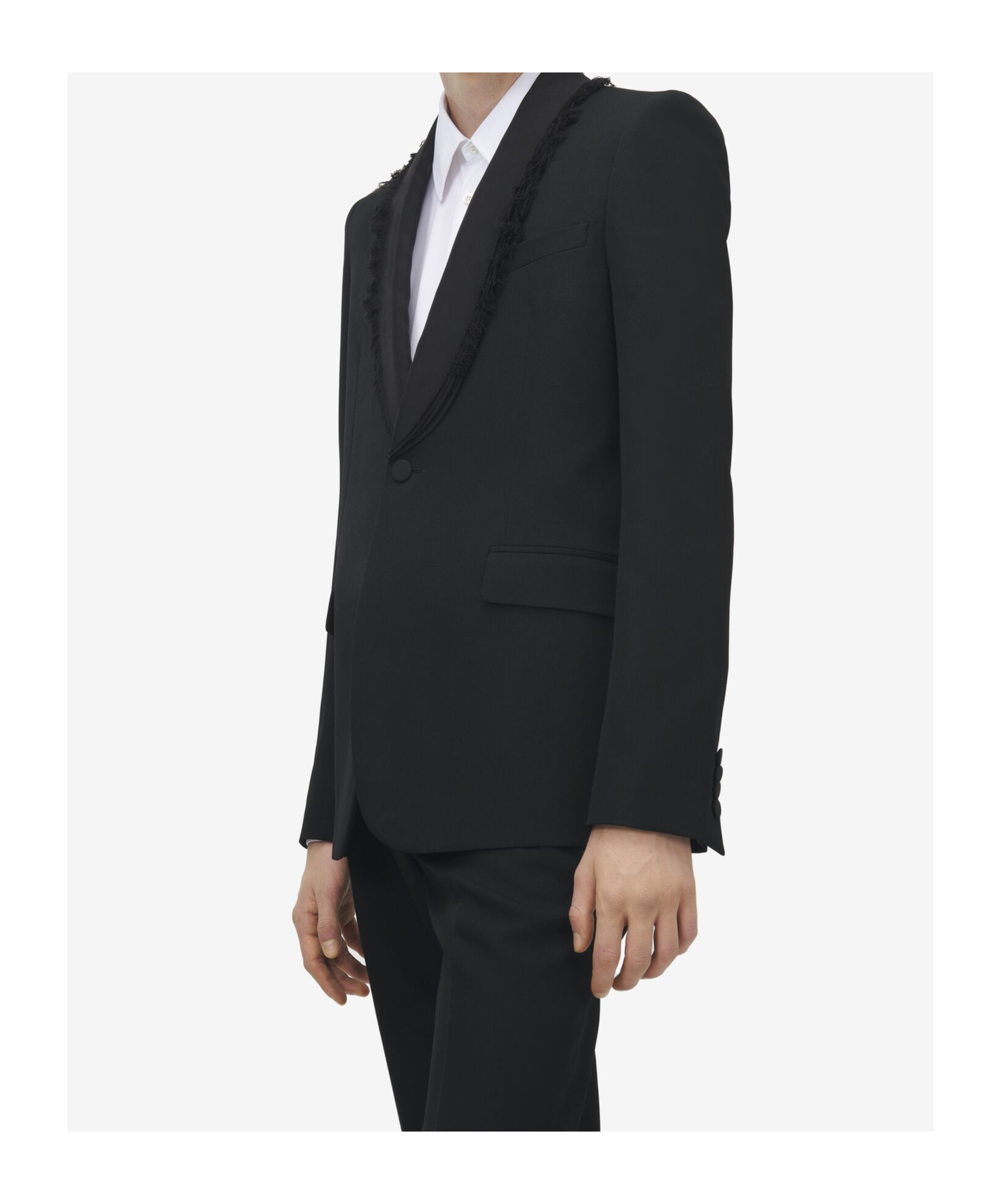 Alexander Mcqueen Men's Frayed Lapel Single-breasted Jacket In Black In Black