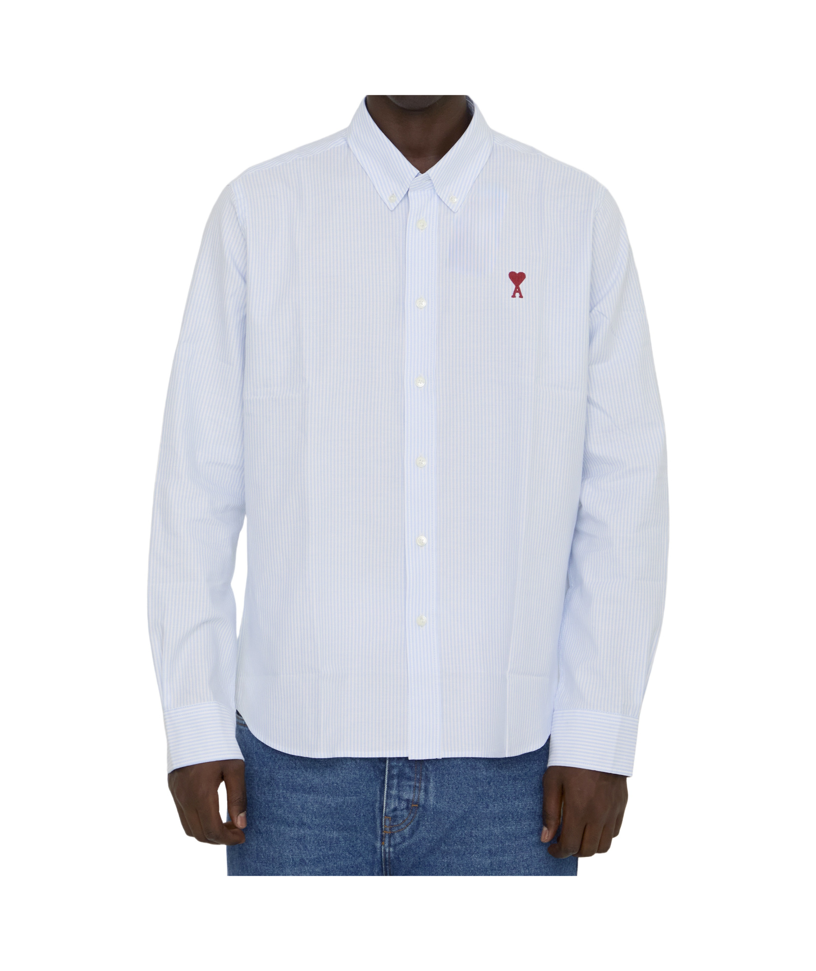 Ami Alexandre Mattiussi Adc Button-down Collar Logo-embroidered Striped Cotton Oxford Shirt In White