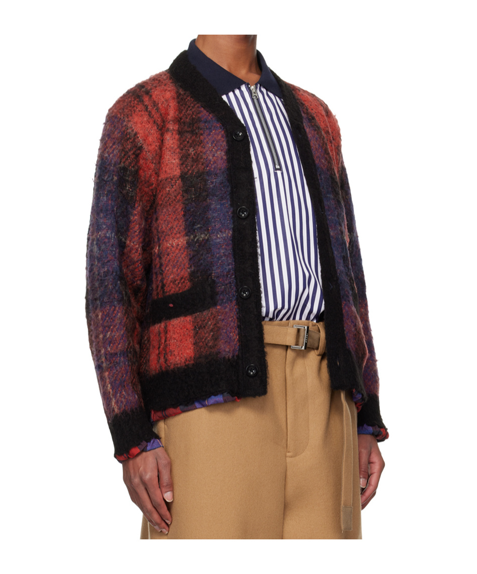 Sacai Checked Knitted Cardigan In Multicolor