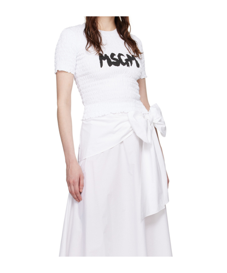 Msgm Cropped Textured Top With Ruched Fabric