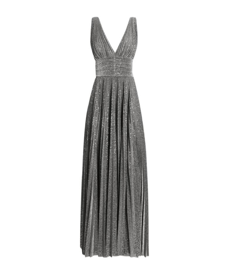 Dolce & Gabbana Long Pleated Dress With Micro-sequin Embellishment In Gray
