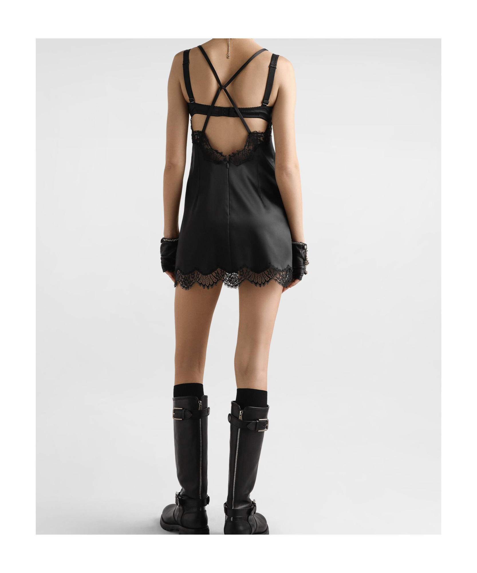 Dolce & Gabbana Lace-embroidered Satin Camisole In Black