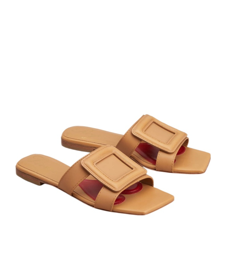 Roger Vivier Stitching Buckle Mules In Leather In Brown