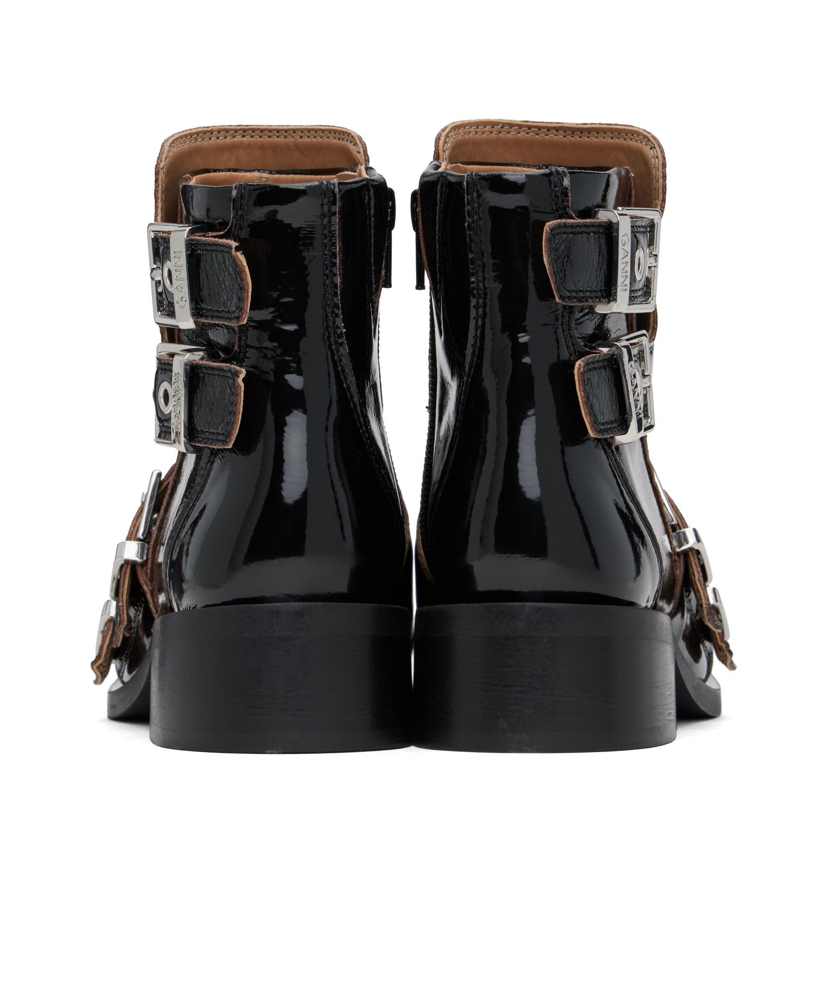 Ganni Black Feminine Buckle Naplack Boots In Black