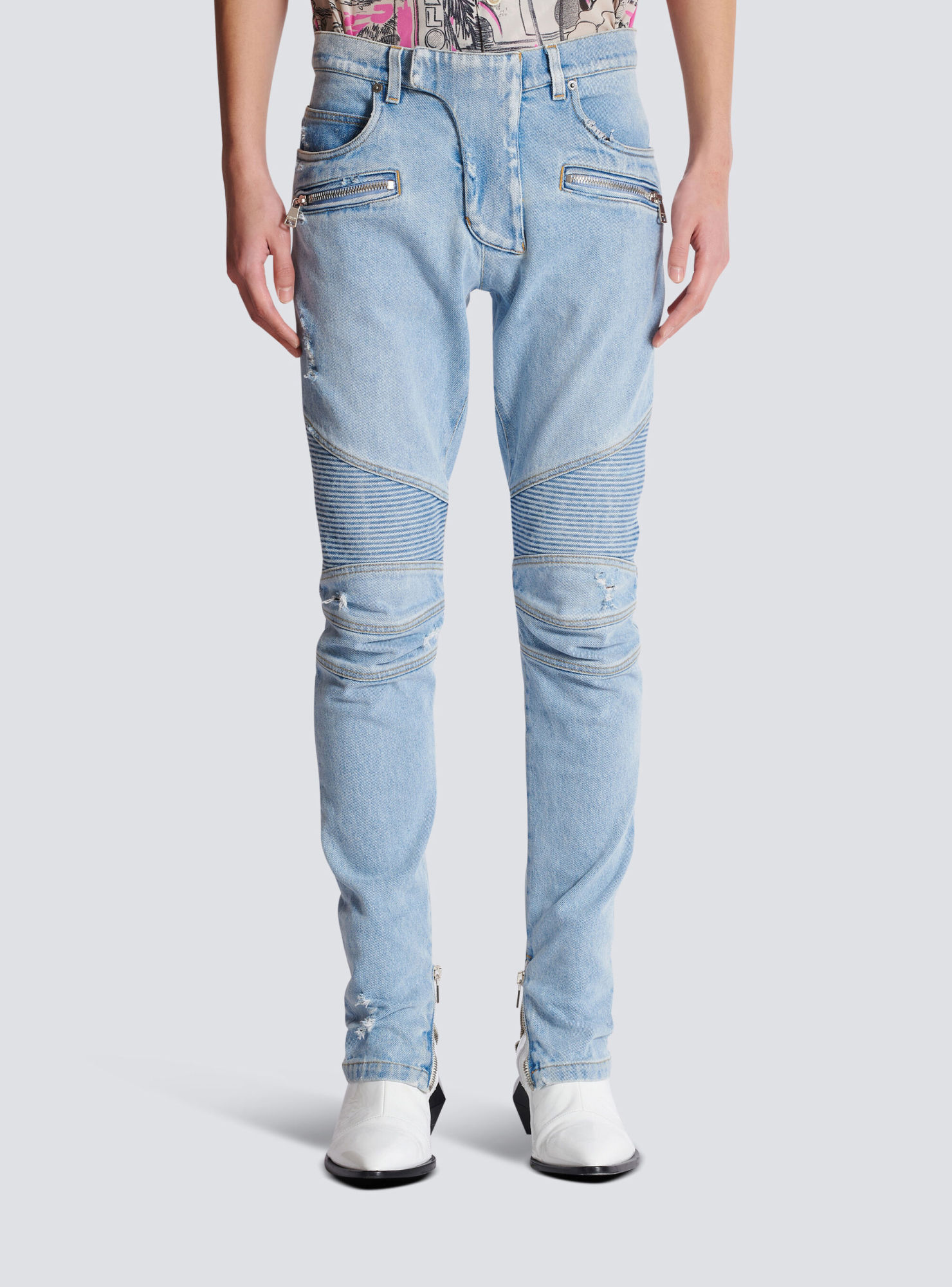 Balmain Slim-fit Biker Ribbed Jeans In Blue