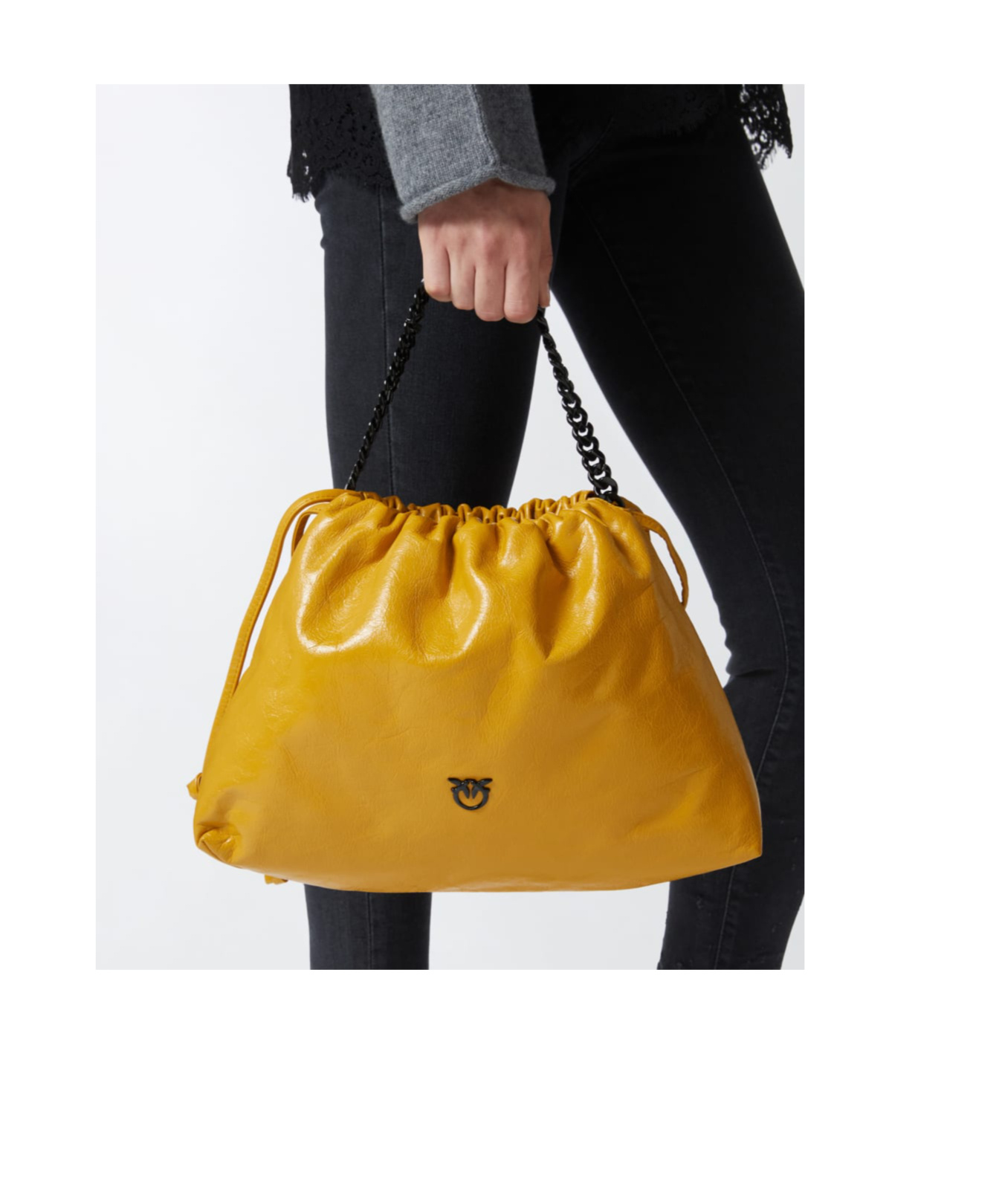 Pinko Sac Porté Épaule À Fine Bandoulière Chaîne En Cuir Naplak In Orange