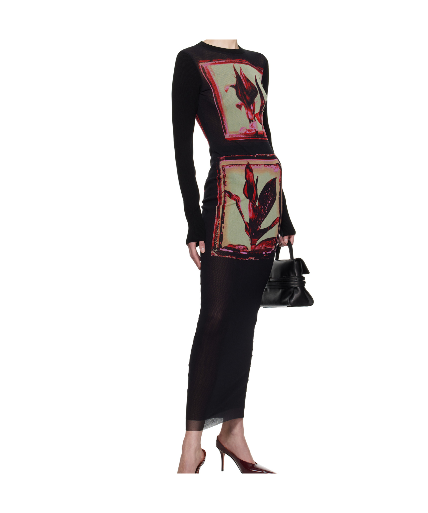Jean Paul Gaultier Round Neck Long Sleeve Dress In Black