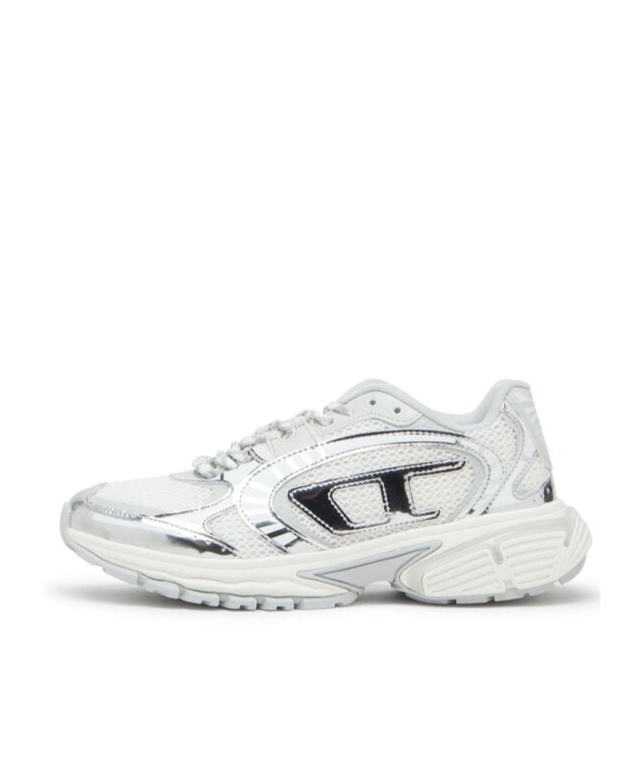 Diesel Metallic Mesh Sneakers With Oval D Logo In White