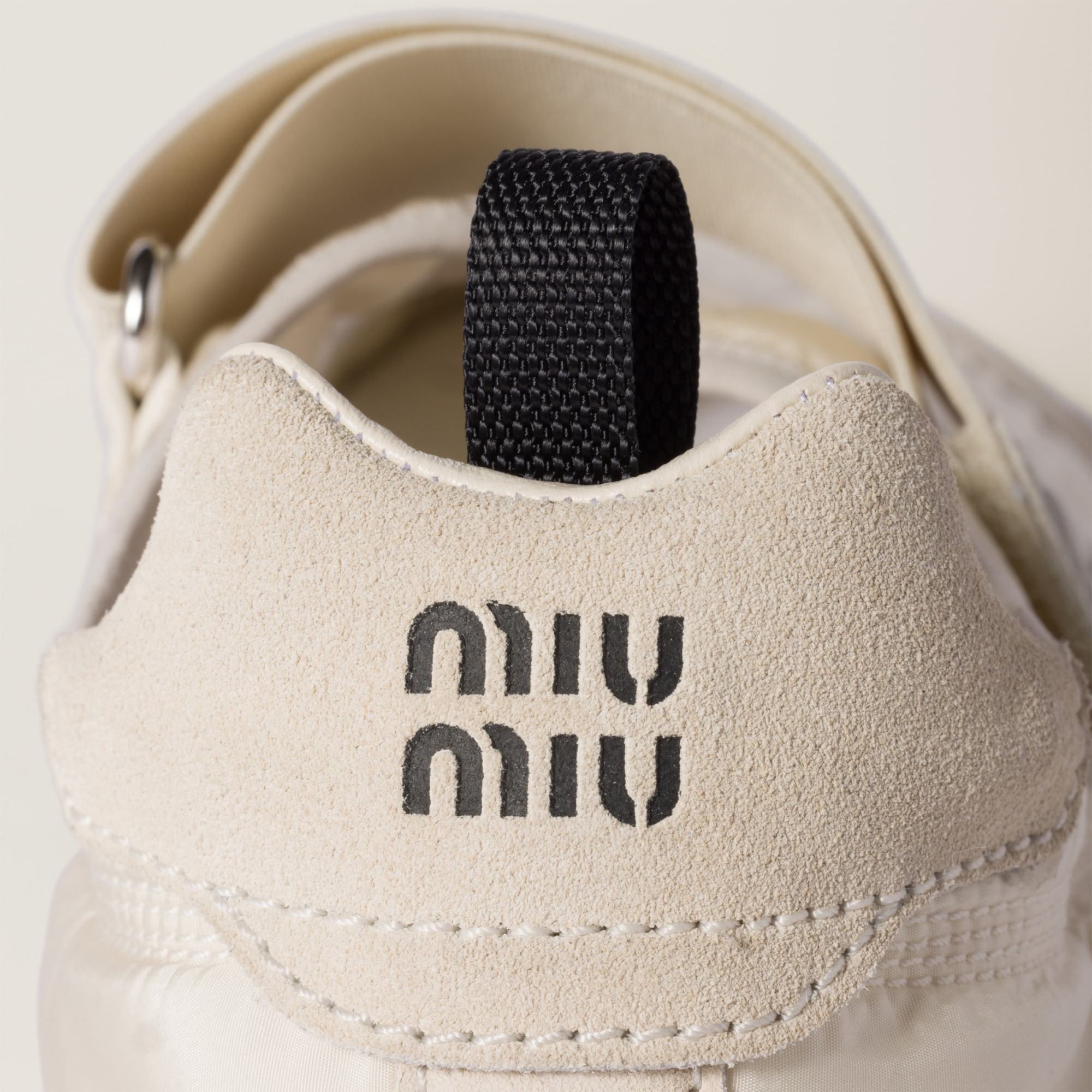 Miu Miu Tyre Technical Fabric And Suede Ballerinas In Ivory