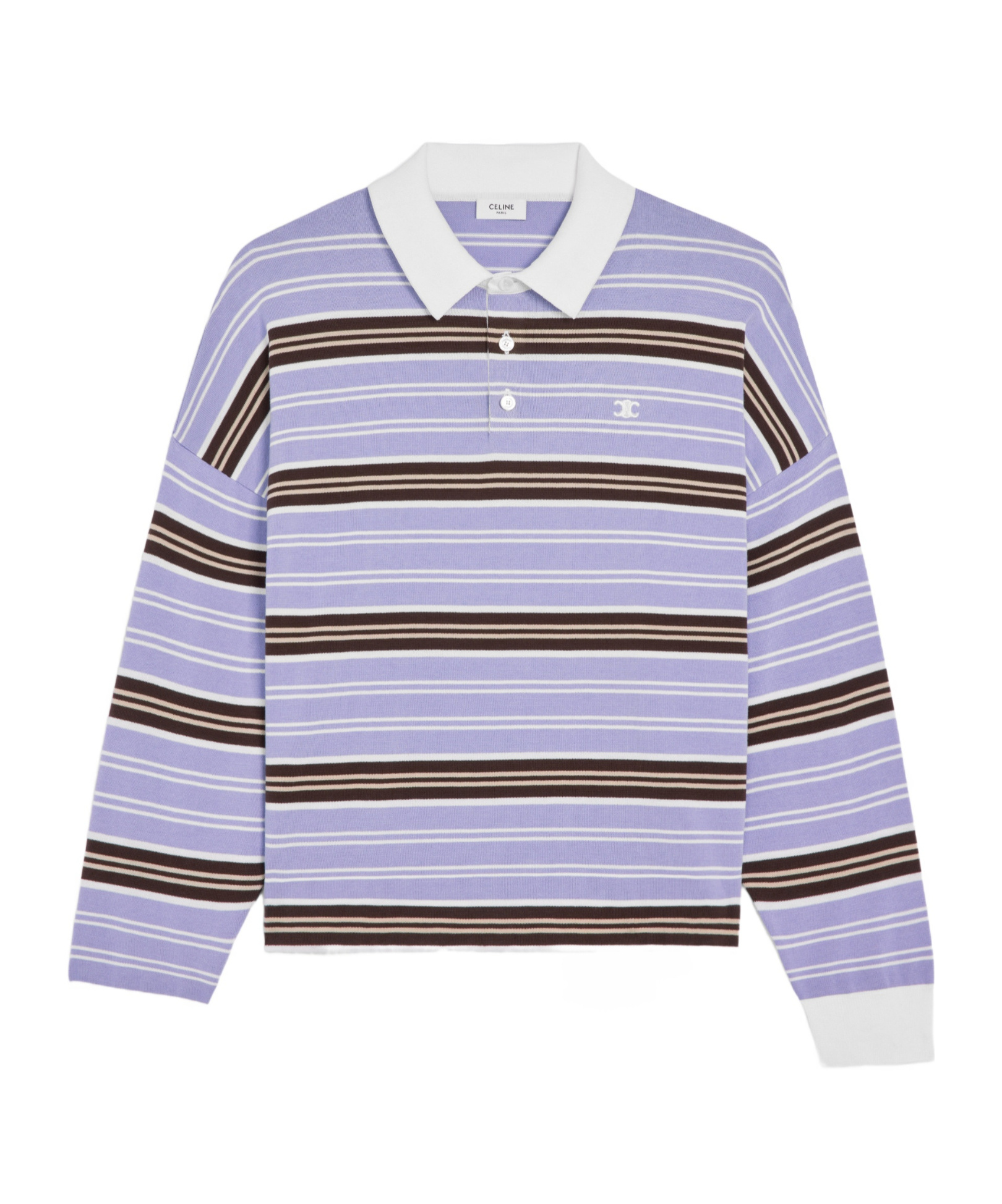 Celine Polo Sweater In Striped Cotton In Multi
