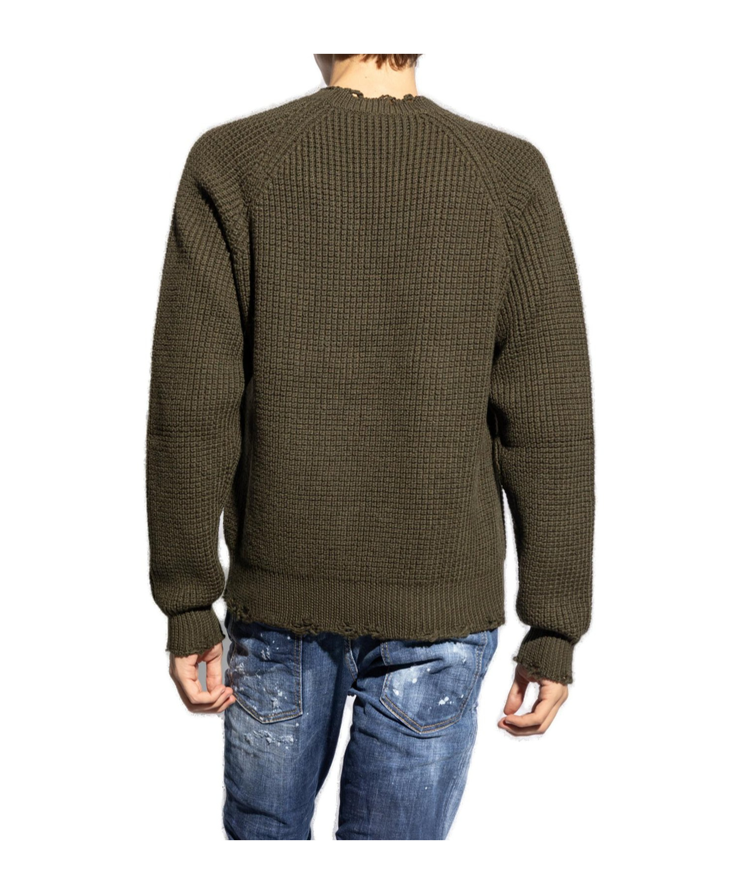 Dsquared2 Textured Knit Sweater With Cut-out Details And Relaxed Fit In Green
