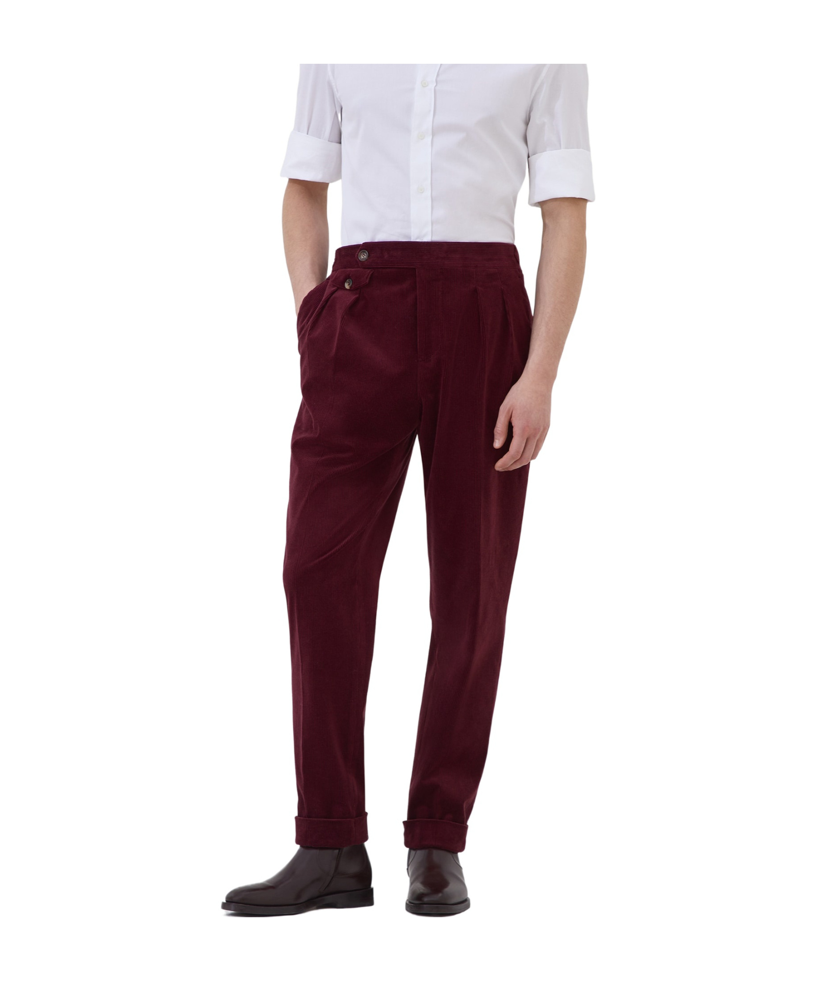 Brunello Cucinelli Garment-dyed Leisure Fit Trousers In Cotton Corduroy With Pleat Clothing In Burgundy