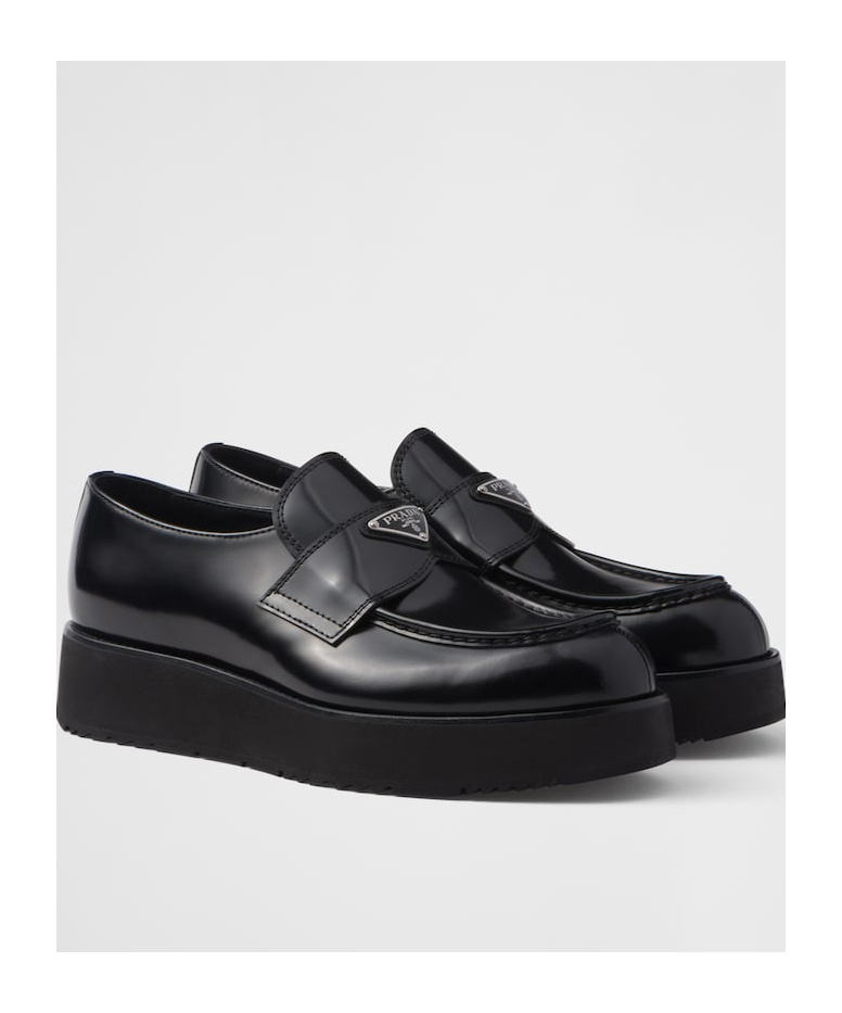 Prada Men Mocassini Platform In Pelle Spazzolata In Black