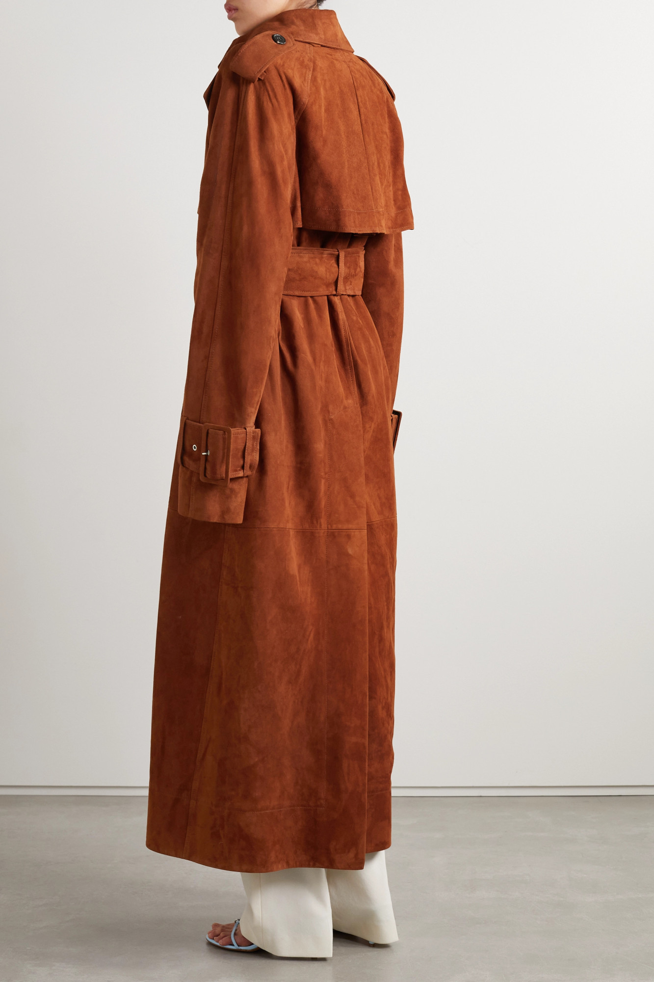 Khaite Rennie Suede Maxi Trench Coat In Brown