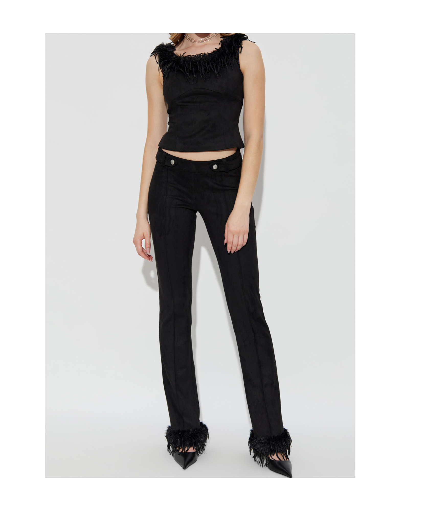 Misbhv Faux Suede Fringe Casual Pants In Black