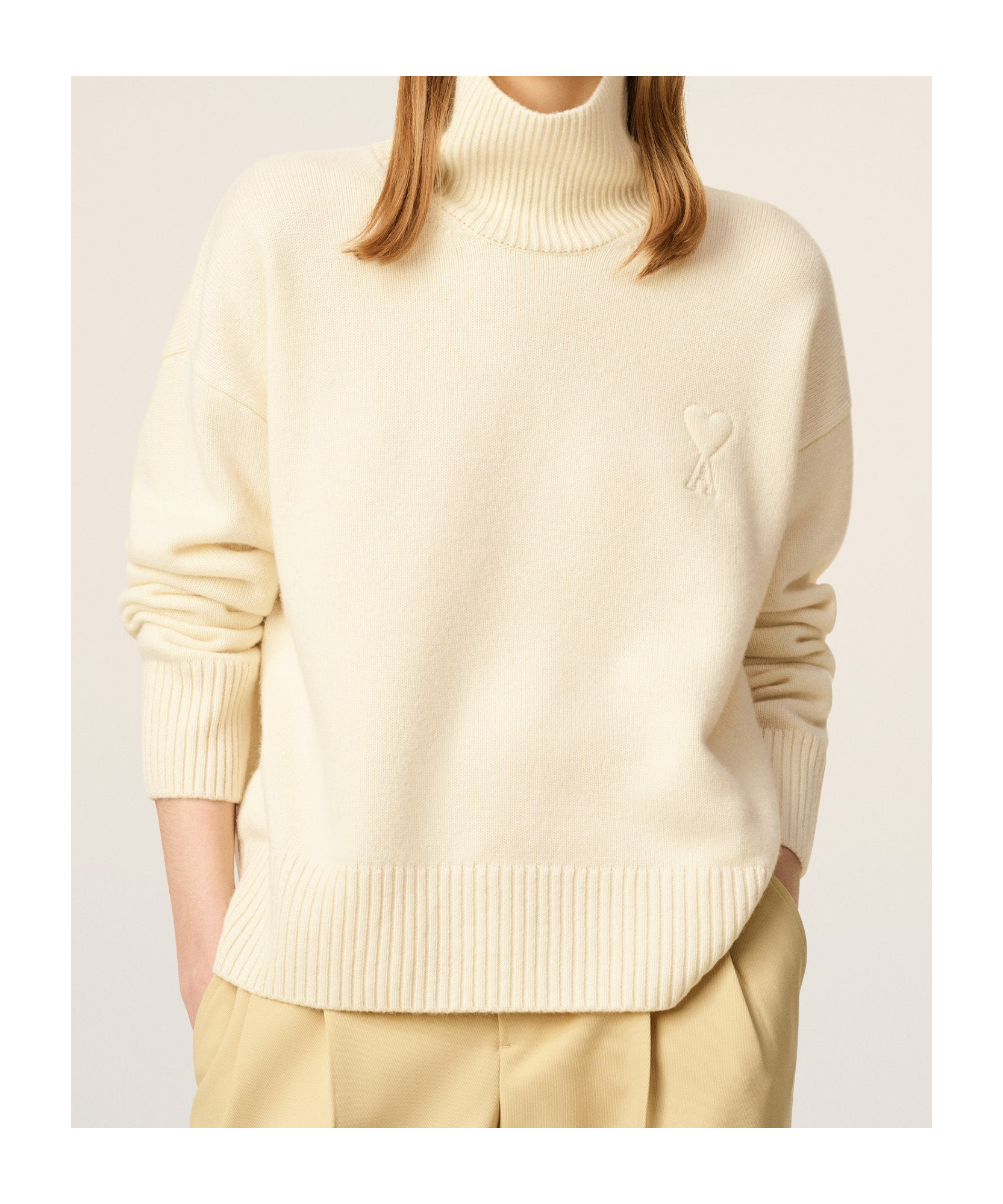Ami Alexandre Mattiussi Wool And Cashmere Funnel Neck Sweater In Gold