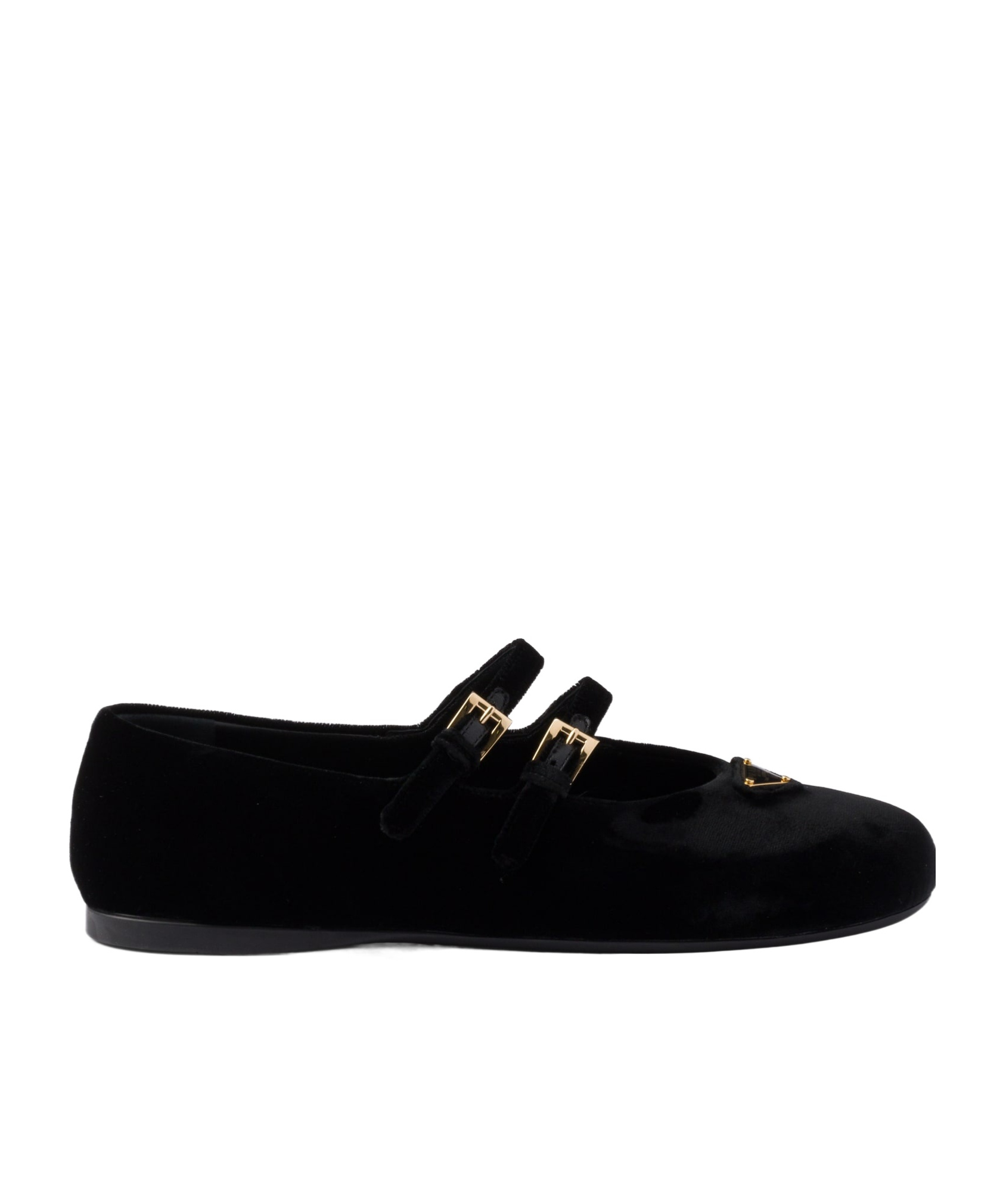 Prada Triangle Logo Velvet Ballet Flats In Black