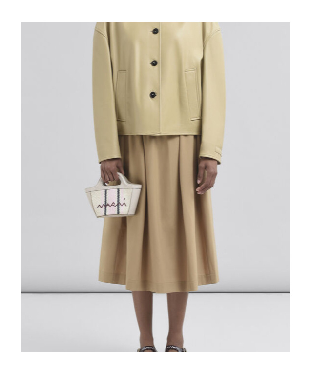Marni Miniature Gray Leather And Sedge Effect Cloth Bag In Multicolor