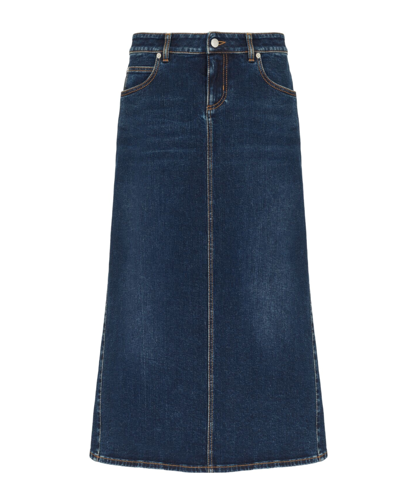 Alexander Mcqueen Log Patch Denim Midi Skirt In Blue