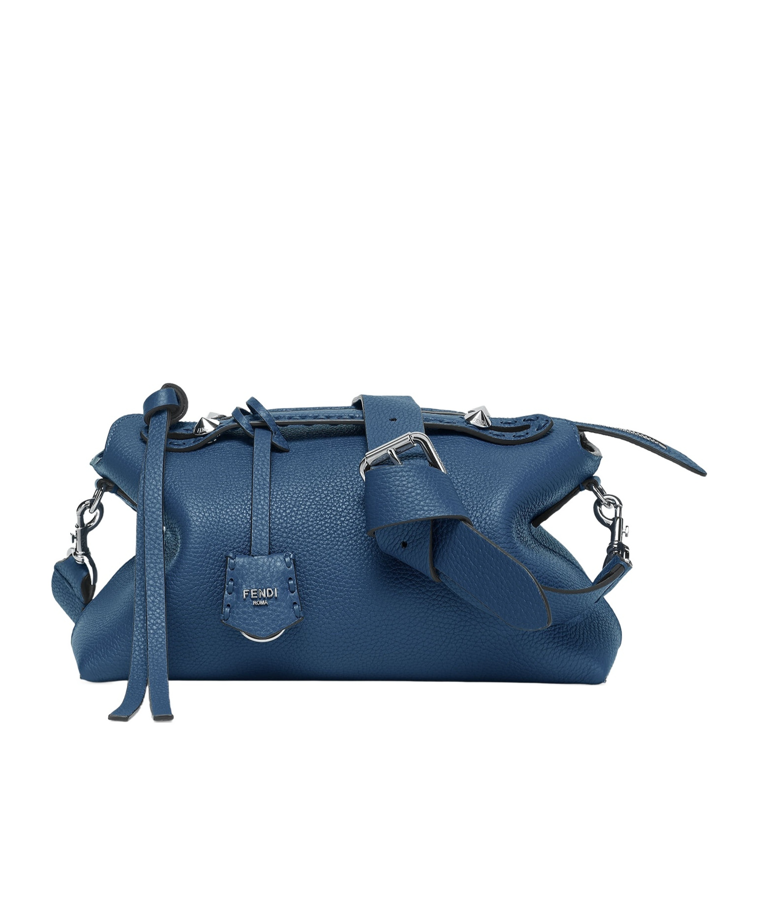 Fendi Blue Denim-effect Ff Jacquard And Brown Leather Bag In Blue