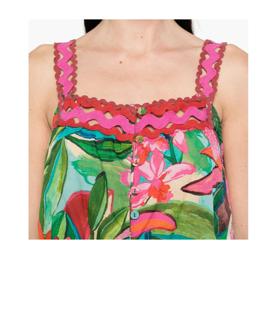 Farm Rio Jardin De Reve Wavy Trim Top In Multicolor