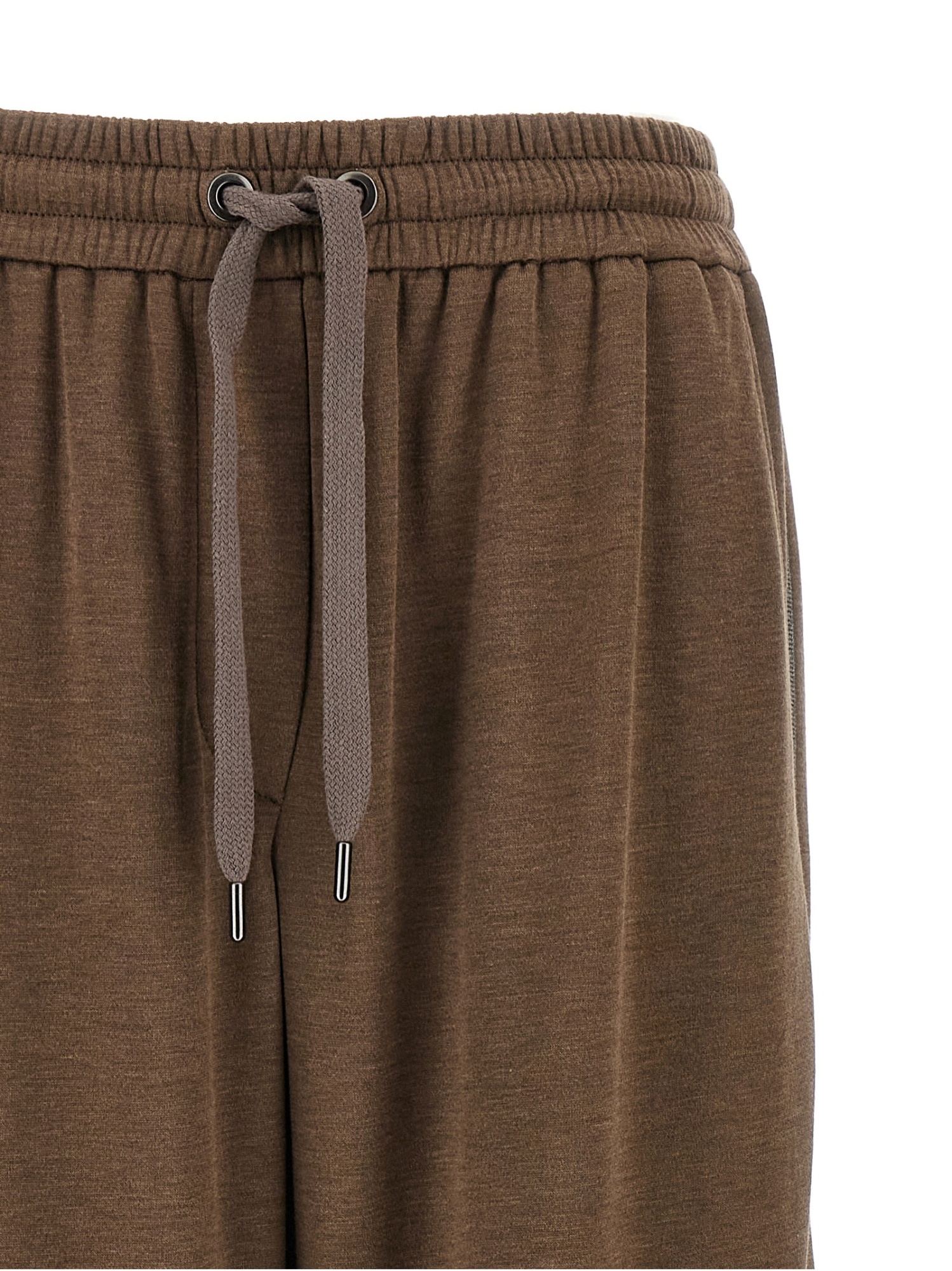 Brunello Cucinelli Elastic Waistband Wide Leg Trousers With Side Stripe Detail