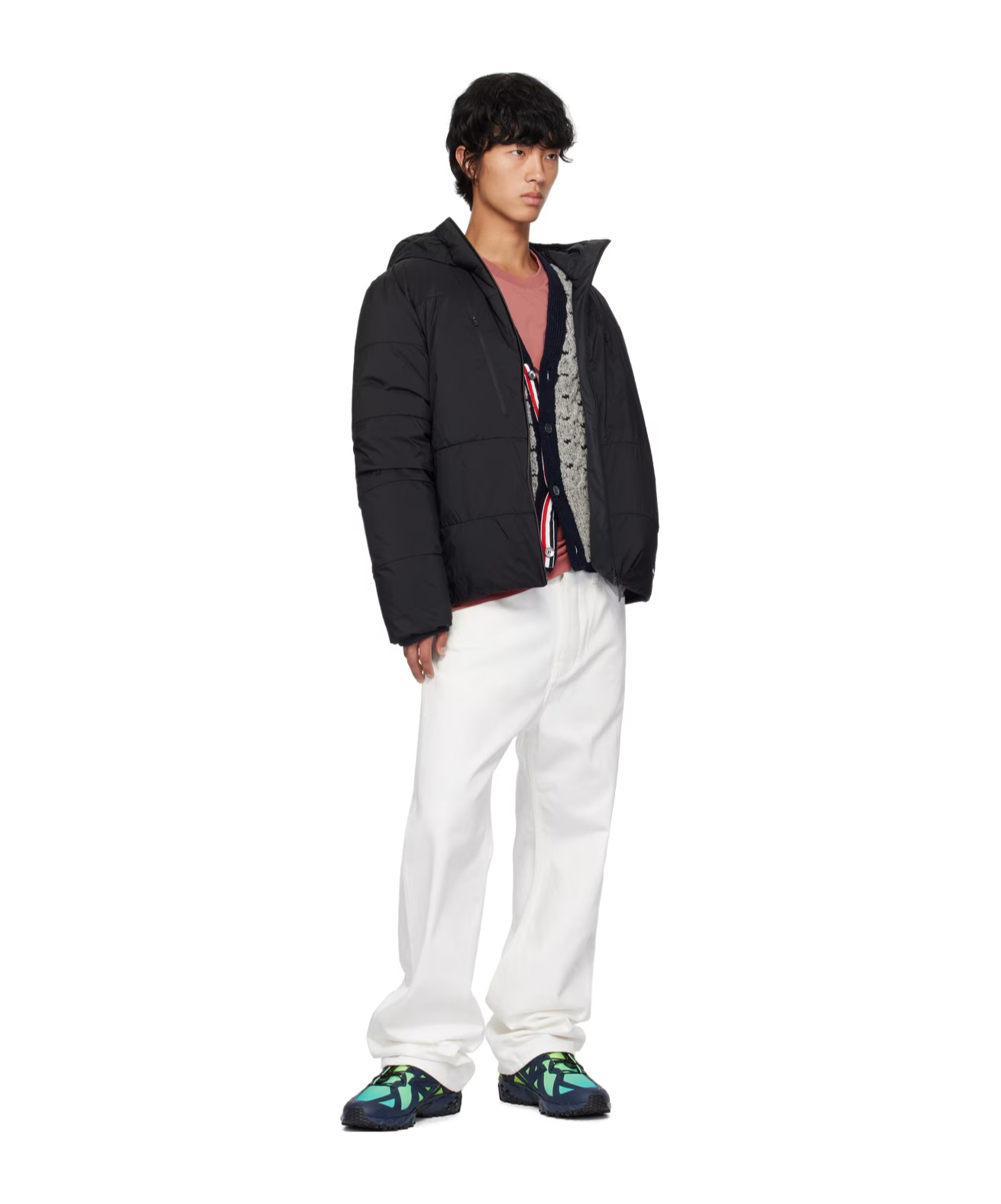 Moncler Right-collar Hooded Down Jacket In Black