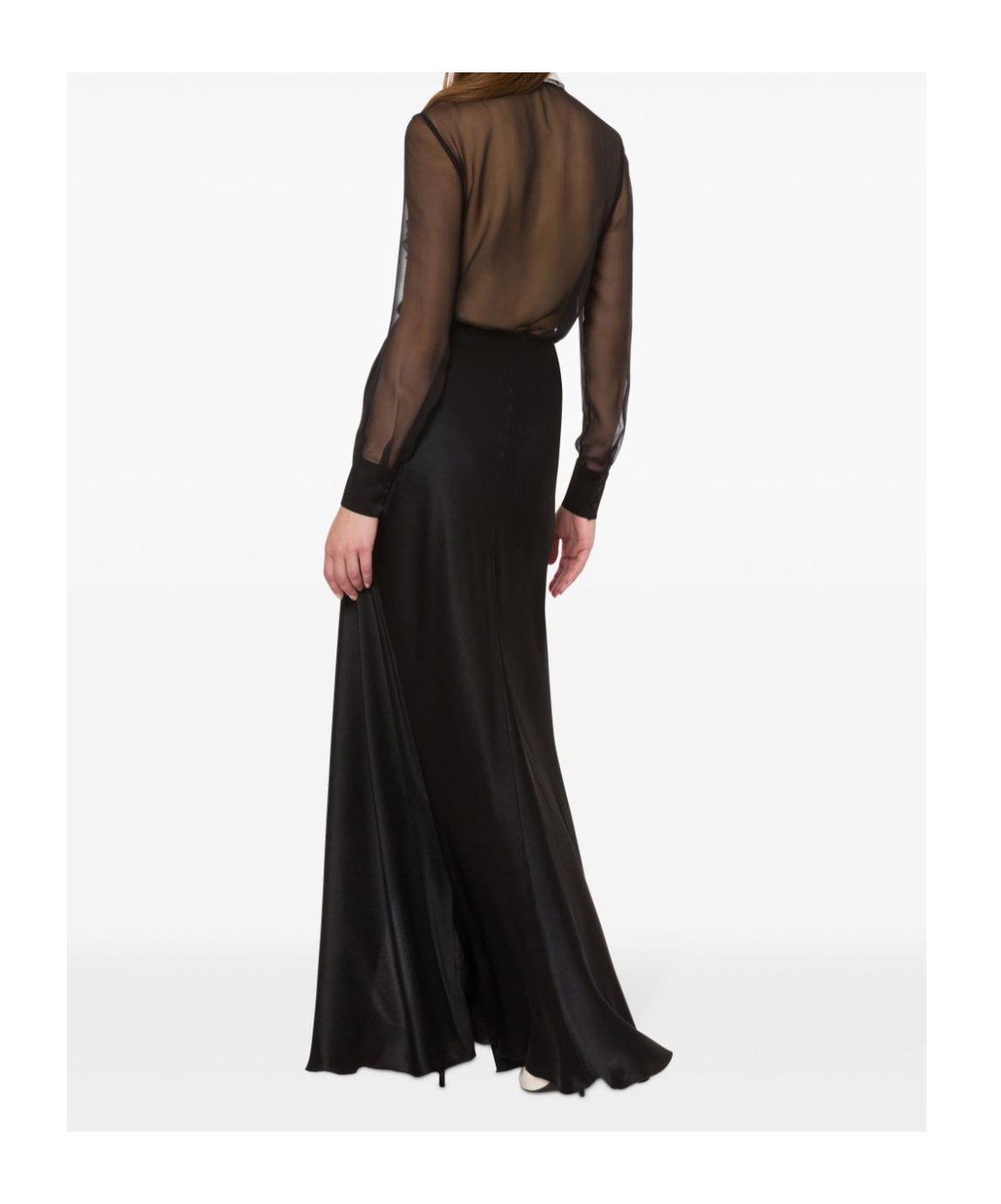 Alberta Ferretti Maxi Black Skirt With Diagonal Stitching In Silk Blend In Black