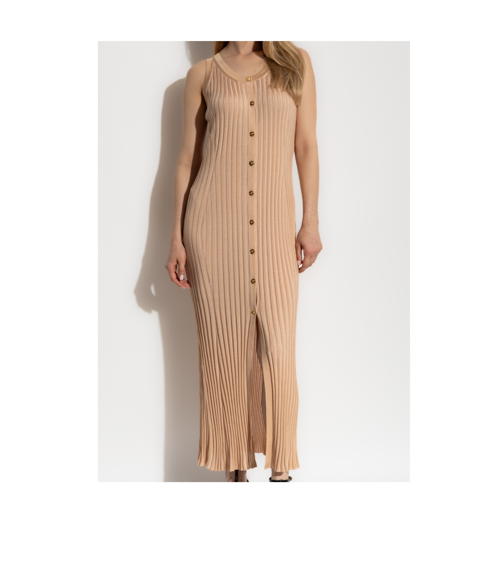 Versace Ribbed Button-down Midi Dress In Brown