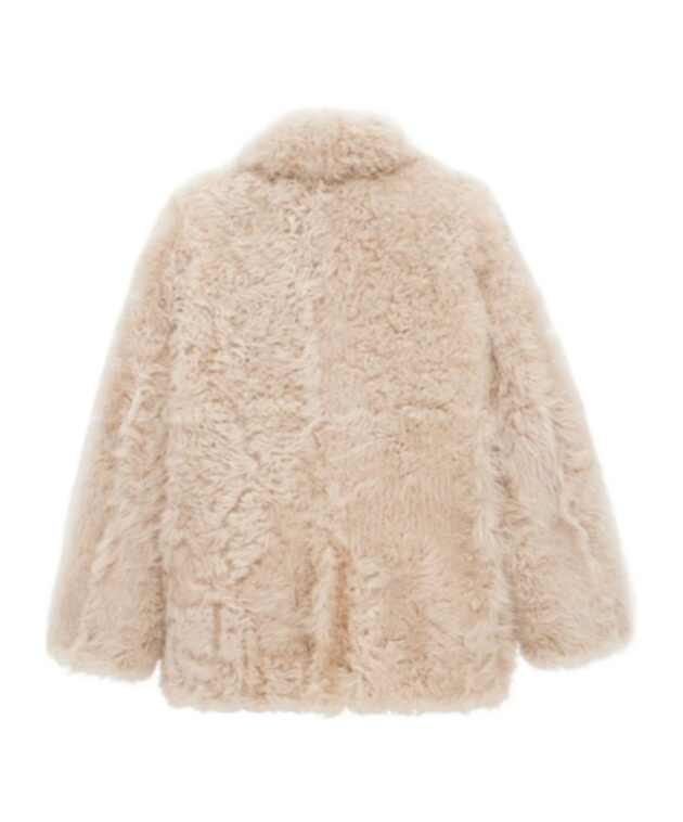 Saint Laurent Shearling Long-sleeved Coat In Nude